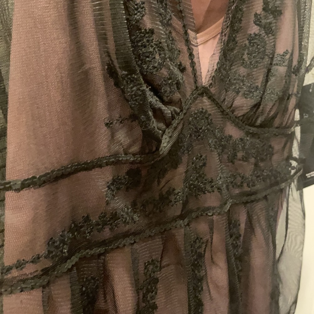 New Karen Kane sheer black mixed greens lace top M - Picture 6 of 11